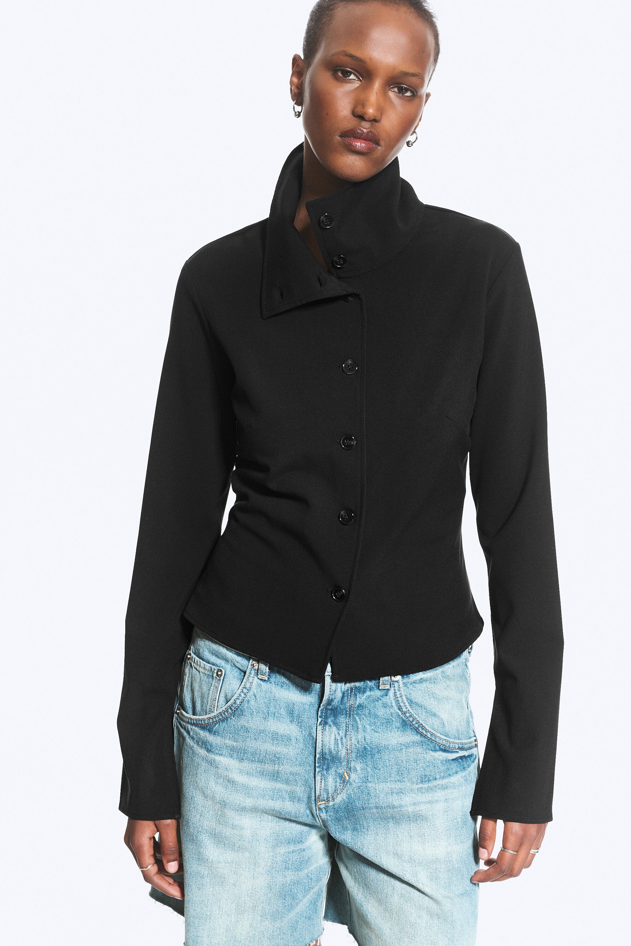 Black - Long-sleeved buttoned shirt - 0