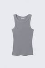 Grau - Tailliertes geripptes Tanktop - 3