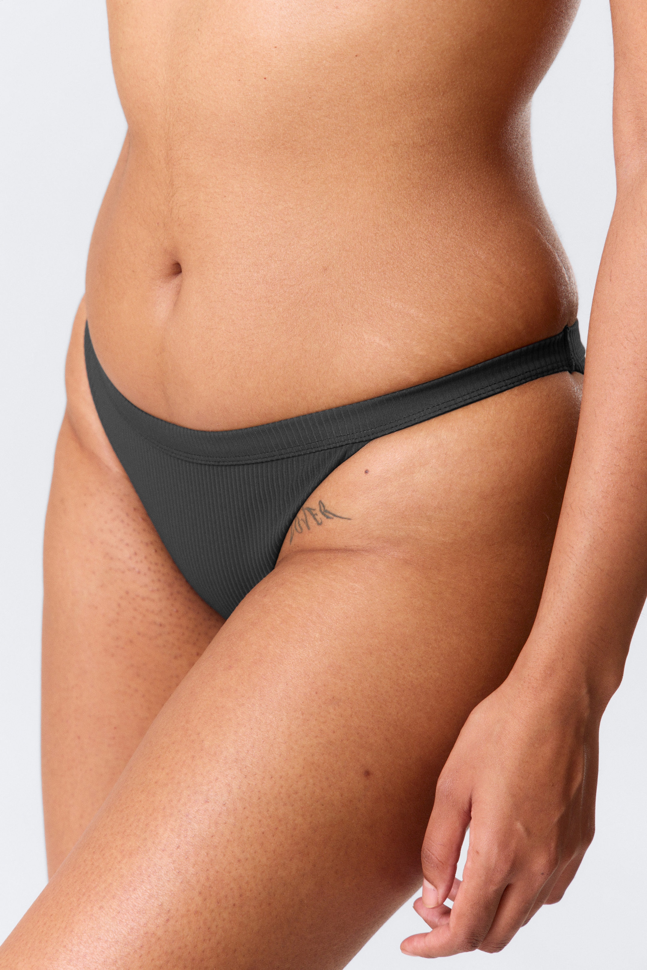 Dark Grey - Low Rise Ribbed Brazilian Bikini Bottoms - 2