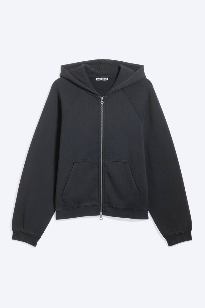 Sudadera con capucha de cremallera y mangas raglán de corte holgado - Lavado azul oscuro - 1