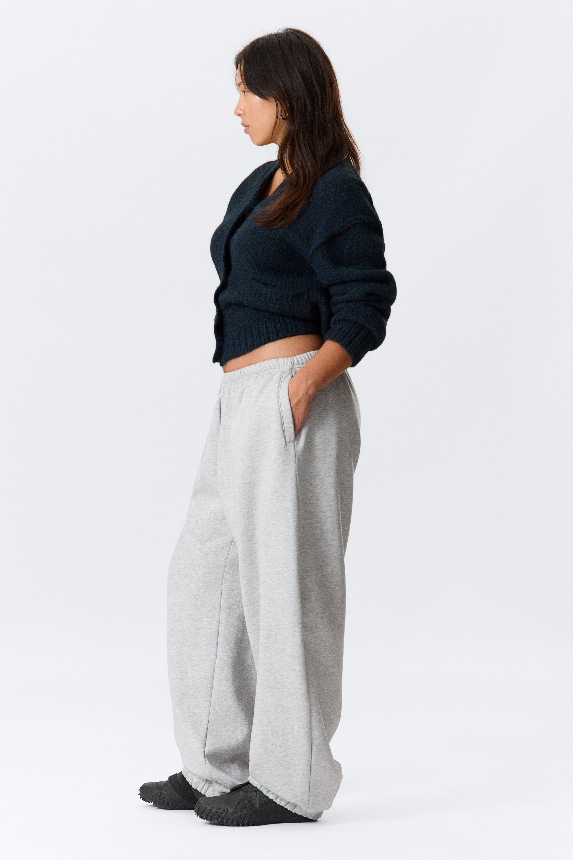 Grau meliert - Lockere Sweatpants aus schwerem Baumwollfleece - 2