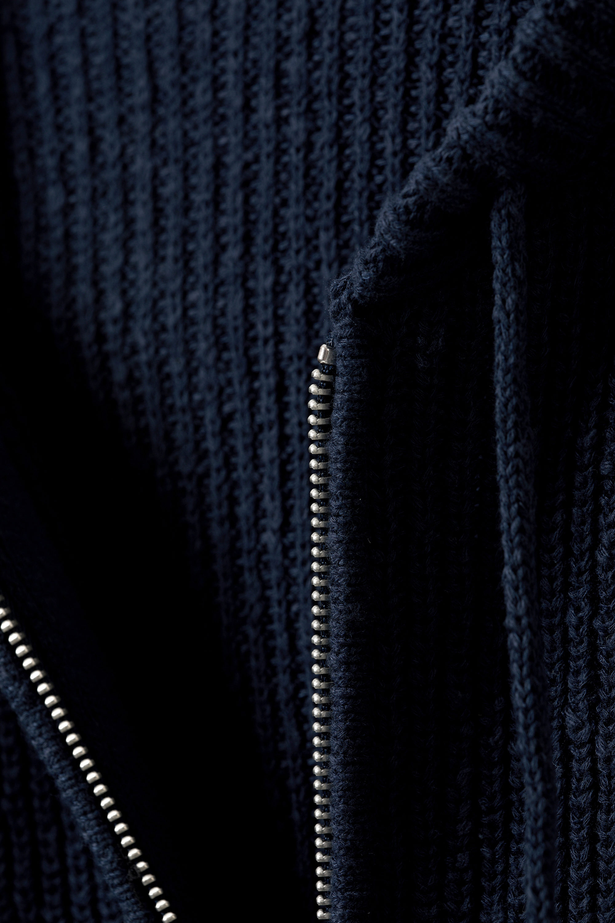 Donker marineblauw - Gestreepte gebreide slim fit hoodie met rits - 1