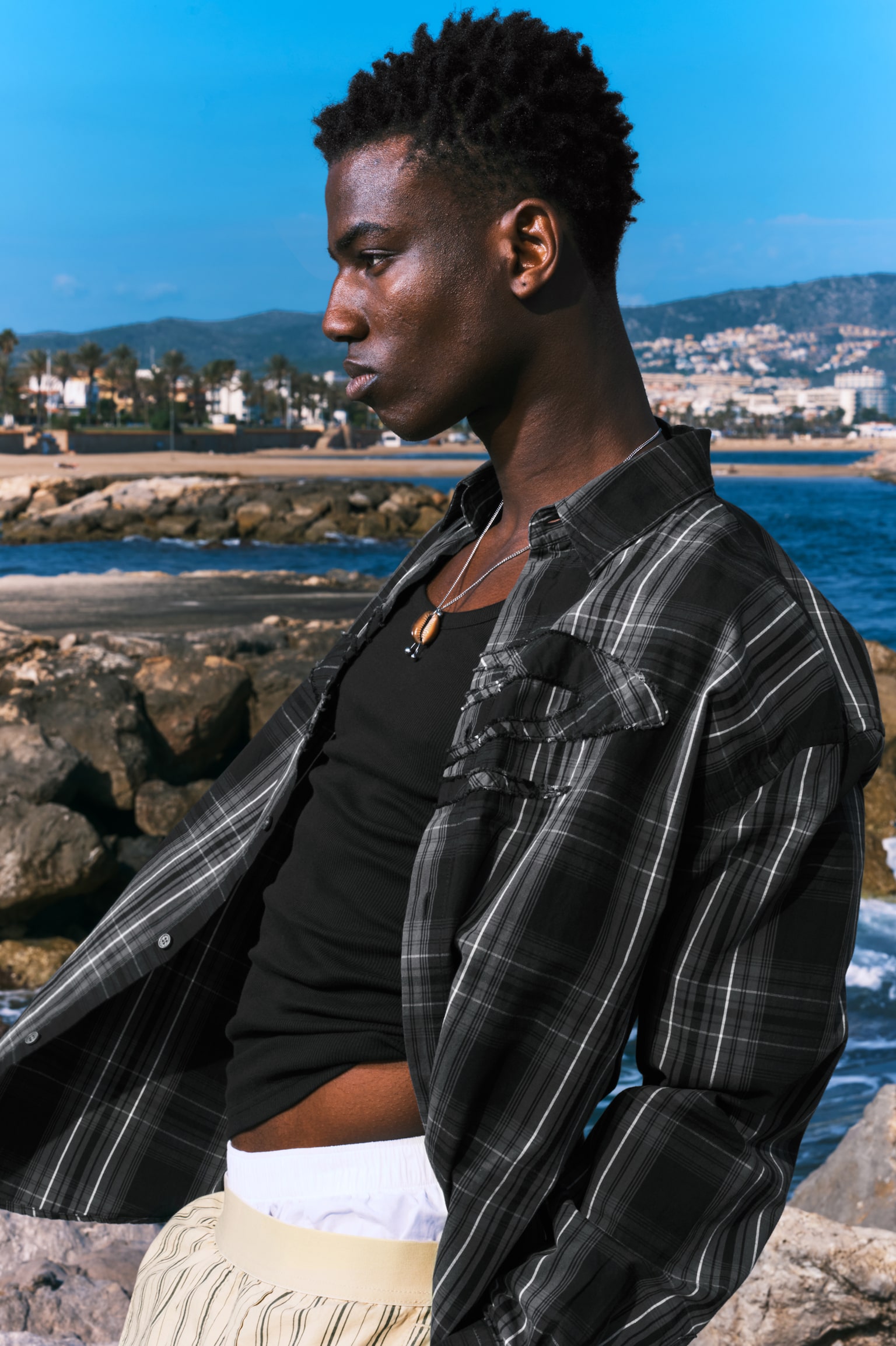 Checked Patch Long-Sleeved Cotton Shirt - Checked Black