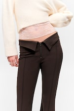 Dark Brown - Low Rise Flared Suit Trousers - 1