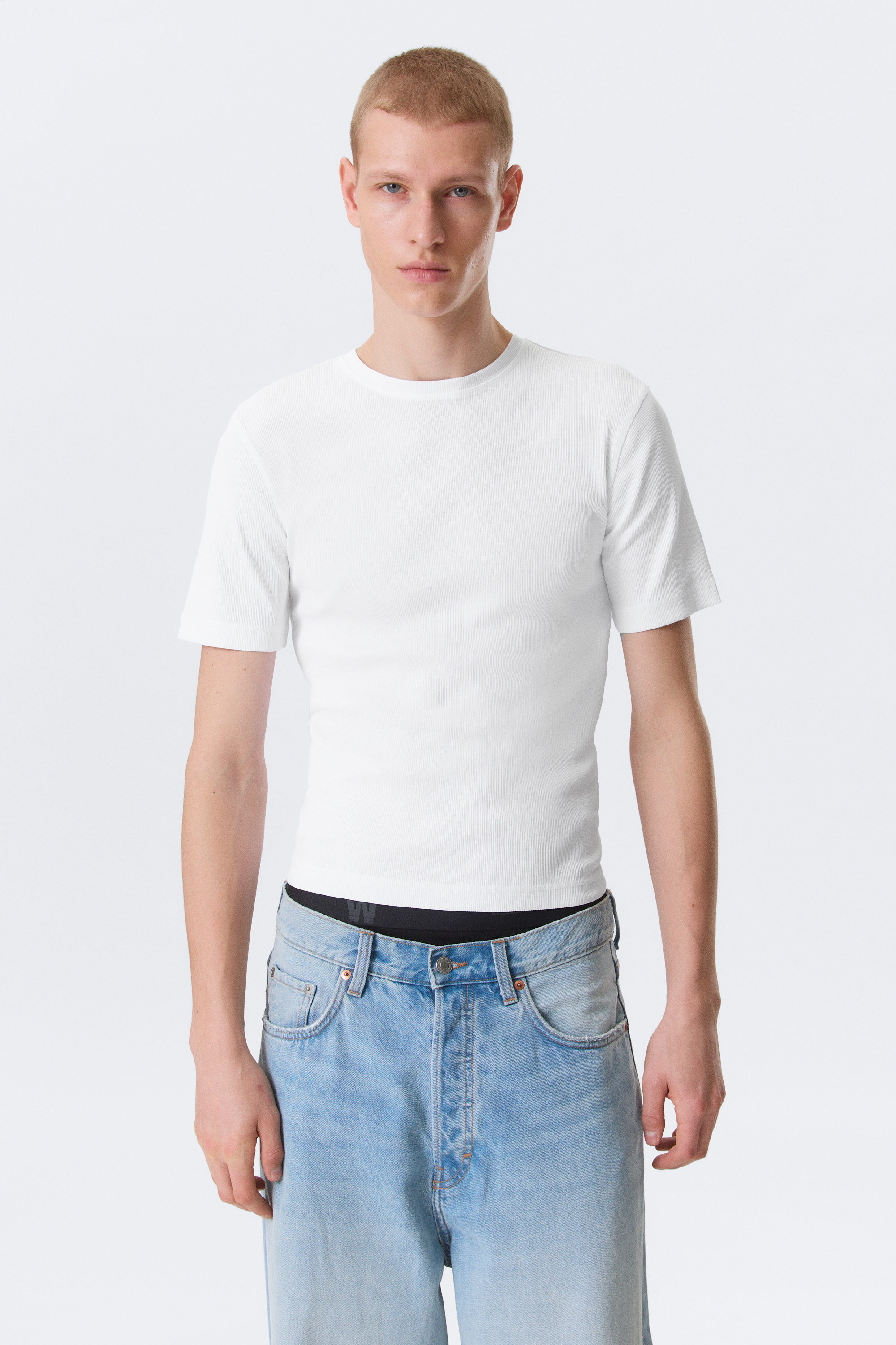 White - Classic Slim Ribbed Cotton T-shirt - 1