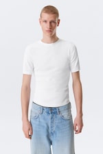 White - Classic Slim Ribbed Cotton T-shirt - 0