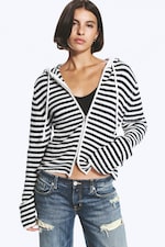 Svart og hvite striper - Strikket slim fit hettejakke med glidelås - 0