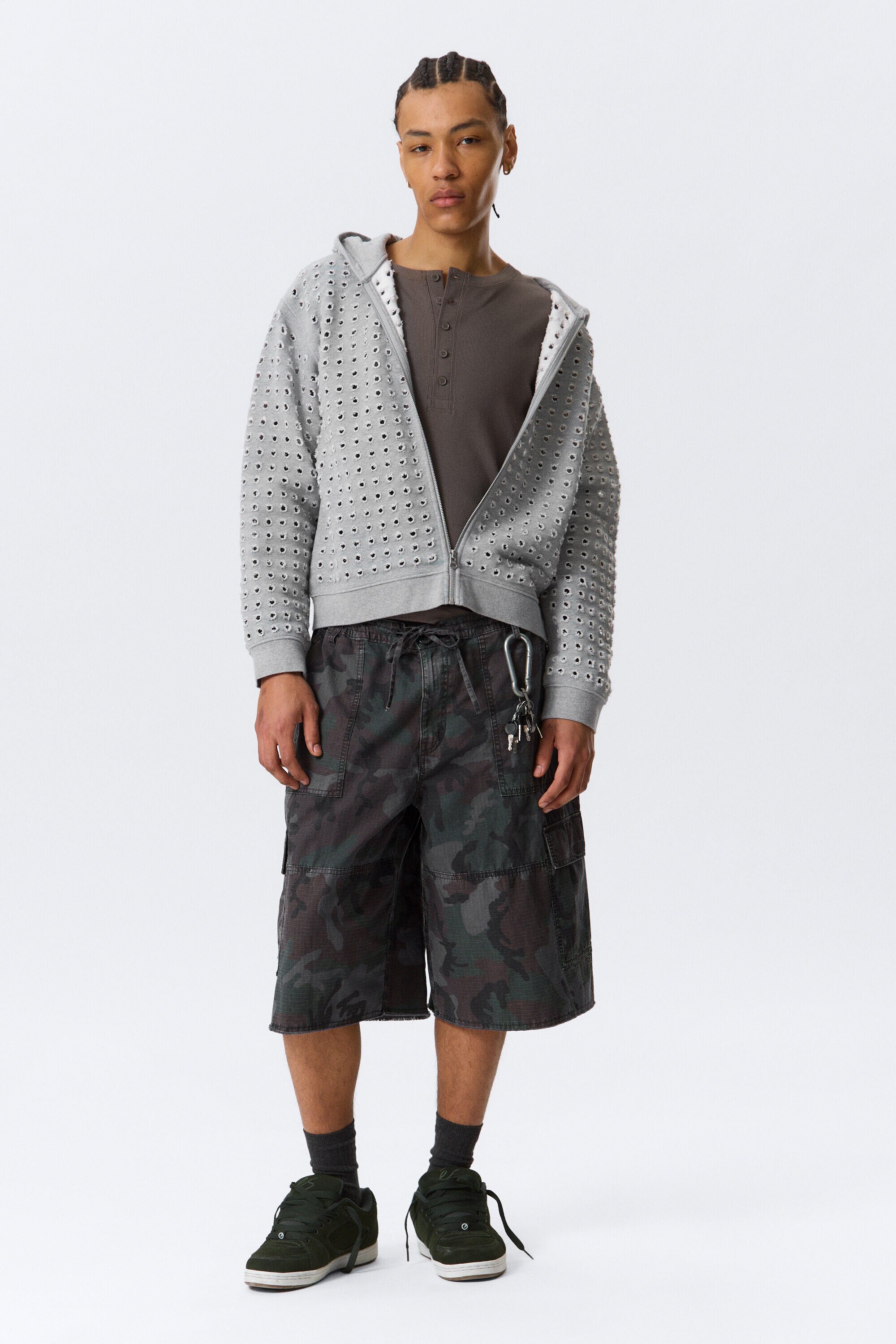 laser cut zip hoodie - Grey Melange | Weekday WW