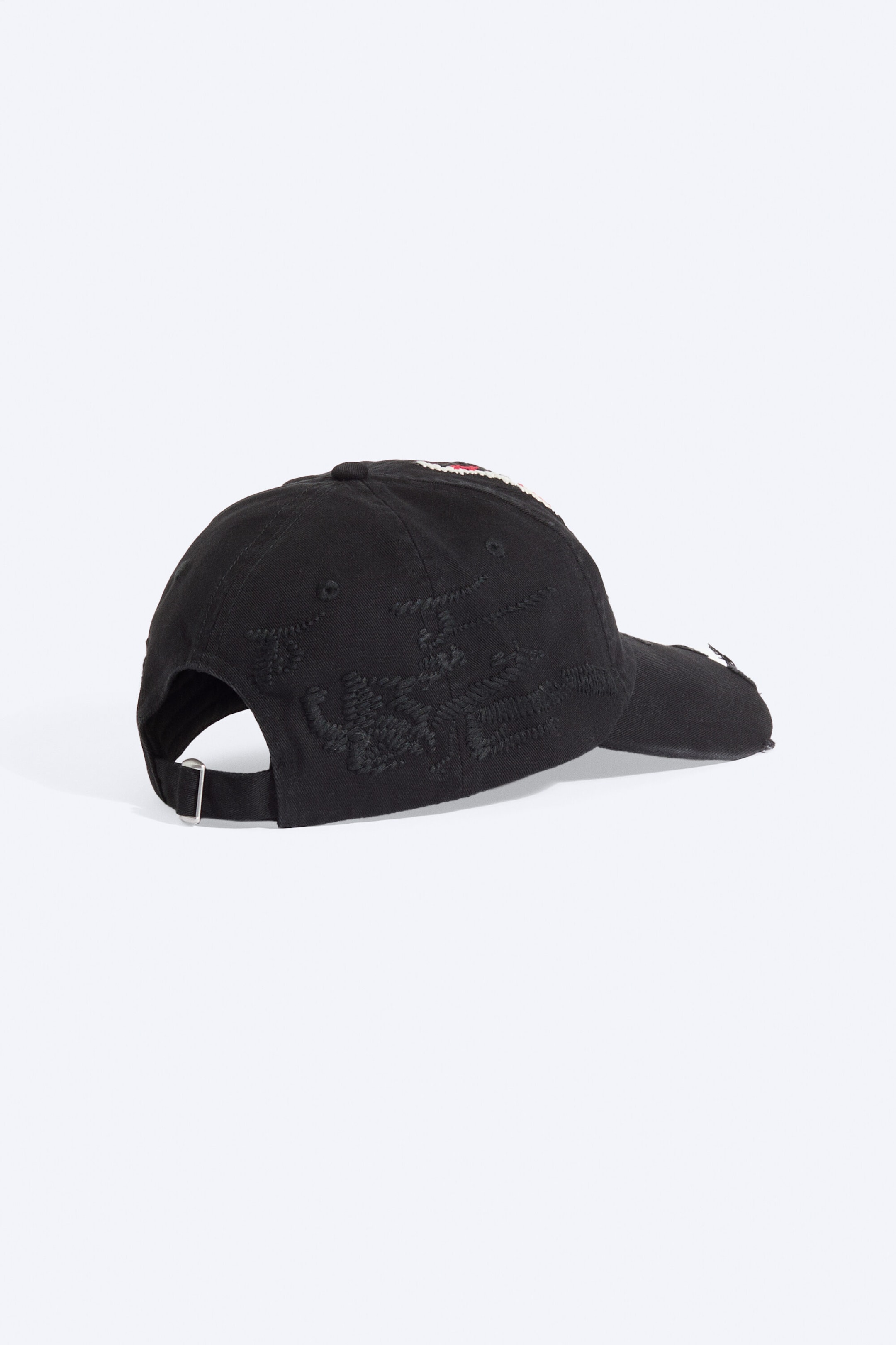 Black - Distressed Embroidered Baseball Cap - 3