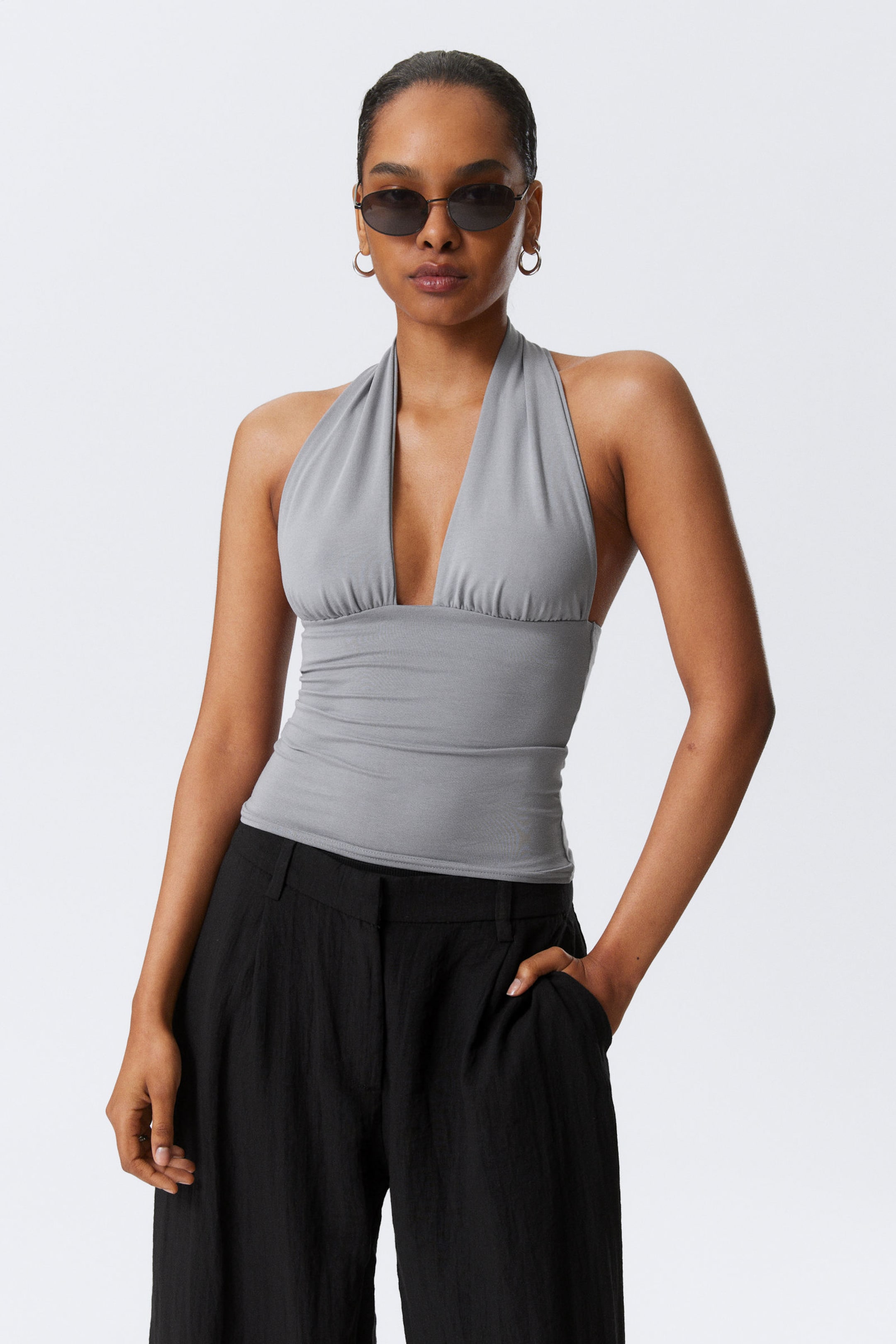 #7F8086 - Deep Halterneck Top - 1