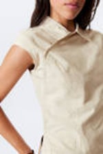 Light Beige - Cap-Sleeved Asymmetric Ripstop Top - 2