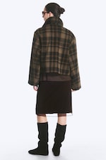 Dark Brown Check - Cropped Boxy Zip Jacket - 3