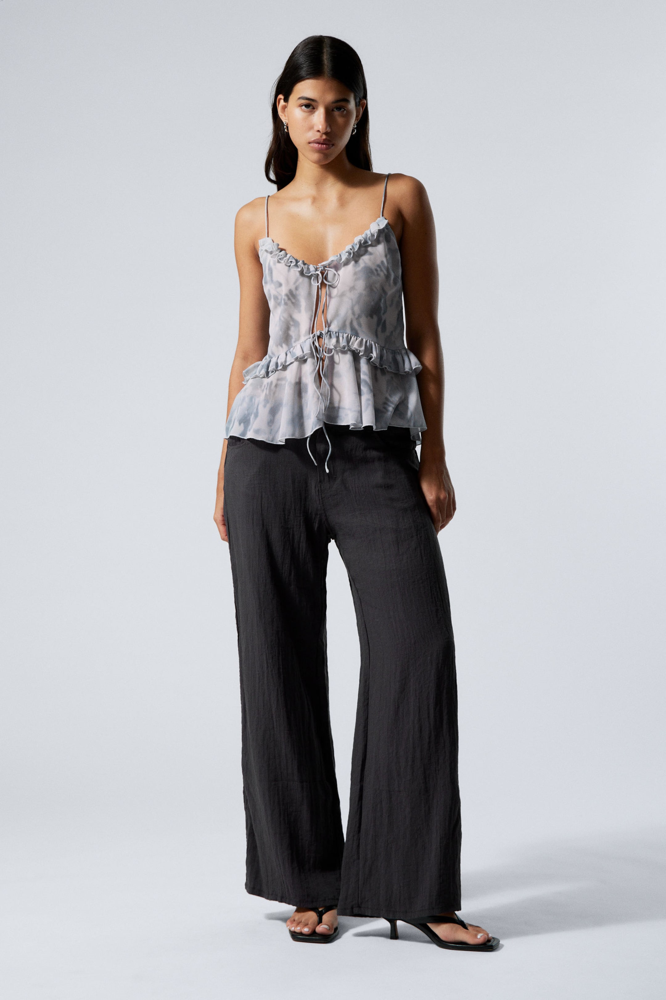 Dusty Grey - Clouded Marble - Frilled Strap Top - 2