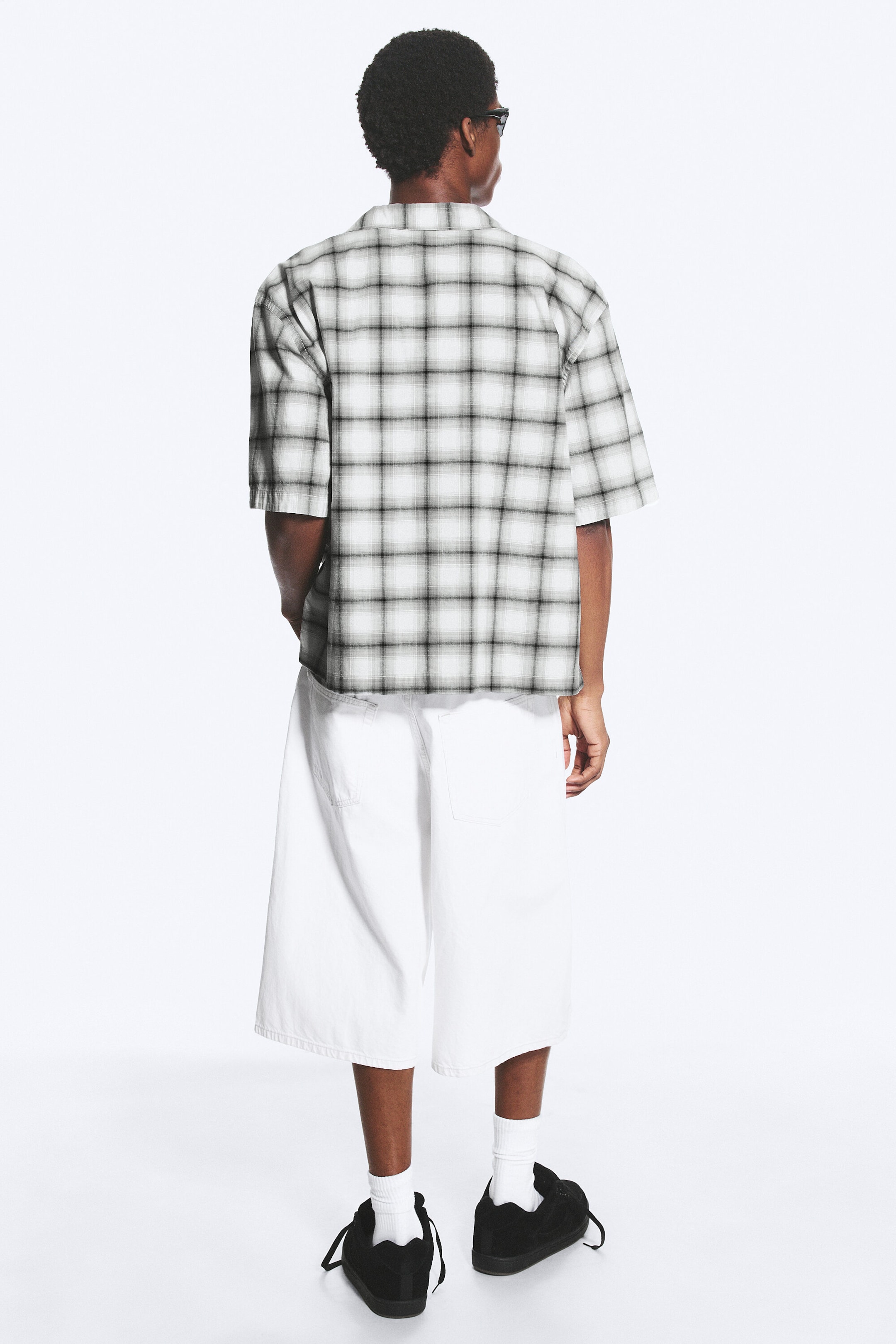 White/Black Check - Cotton Short-sleeved buttoned shirt - 3