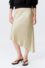 Light Dusty Beige - Low Rise Satin Midi Skirt - 1