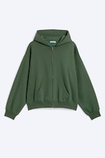 Dark Green - Loose Fit Zip Hoodie - 4
