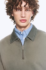 Tvättad Mörkgrön - Sweatshirt med kvartszip - 1