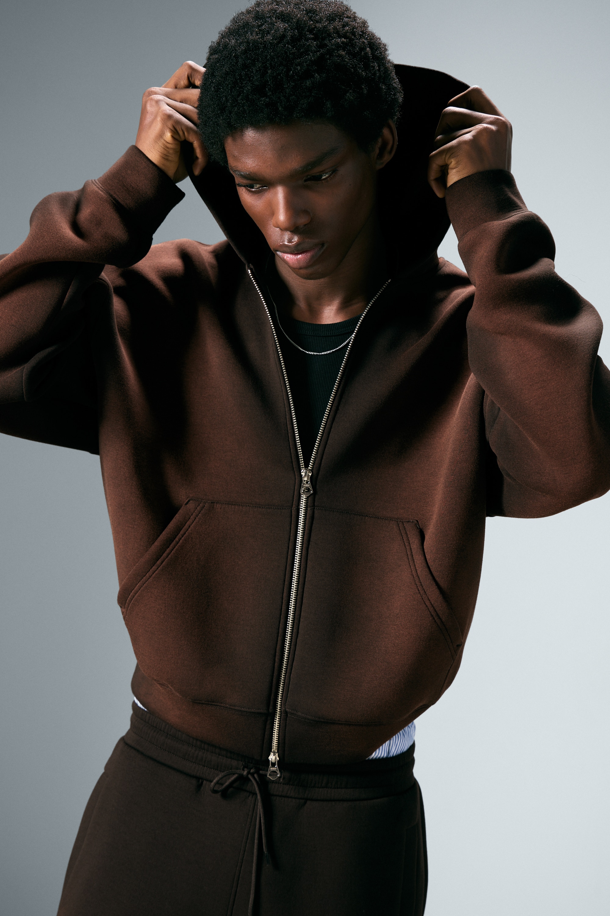 Simon Washed Scuba Zip Hoodie - Washed Dark Brown