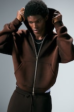 Washed Dark Brown - Simon Washed Scuba Zip Hoodie - 0