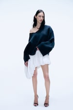 Dark Grey Melange - Asymmetric V-line Knitted Sweater - 1