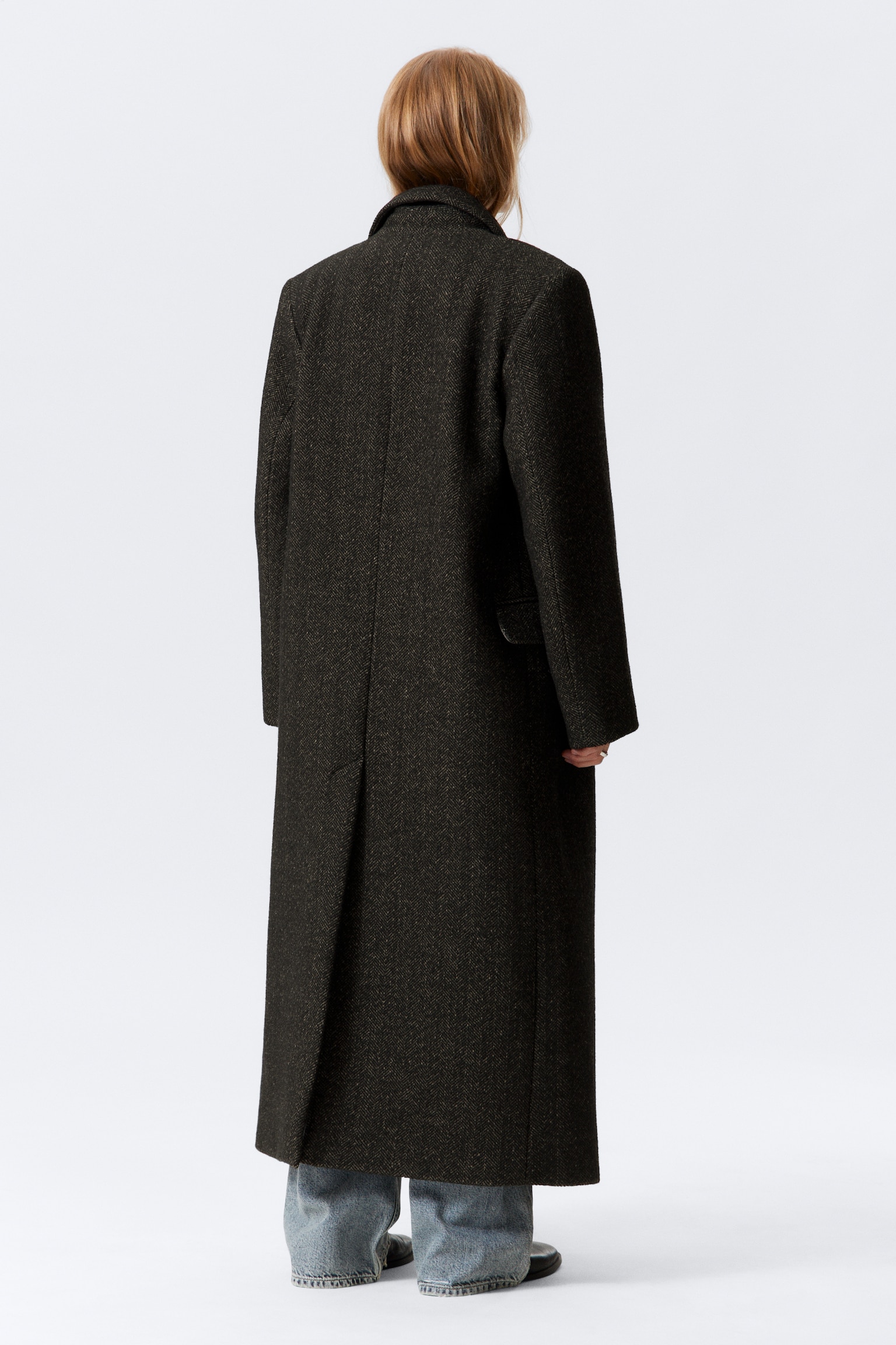 Oversized Double-Breasted Wool-Blend Coat - Dark Brown/Black/Dark Grey - 6