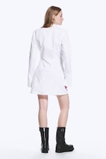 White - Long-Sleeved Asymmetric Mini Shirt Dress - 3