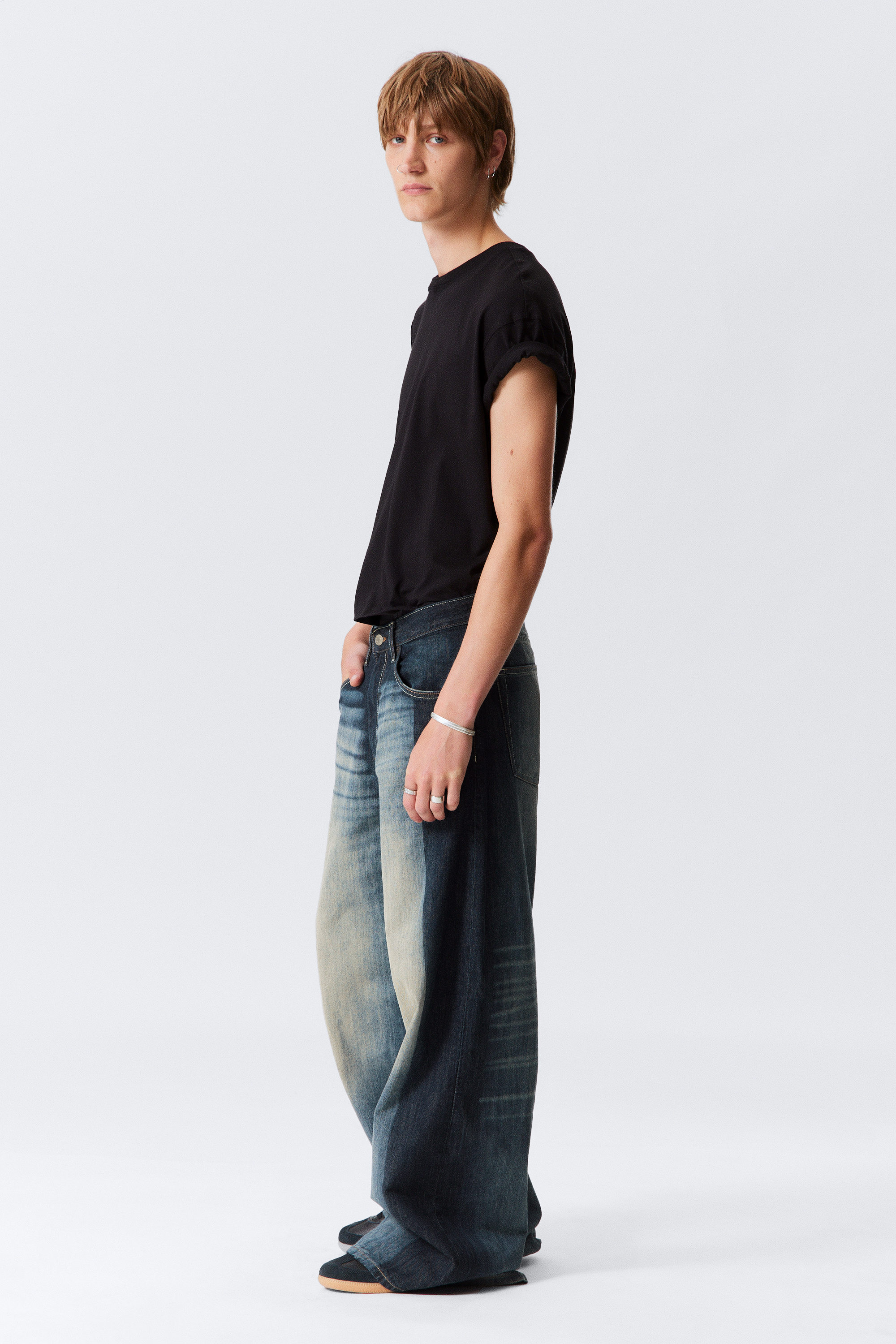 Laser Board Blue - Medium Blue - Solar Loose Wide Leg Unisex Jeans - 6
