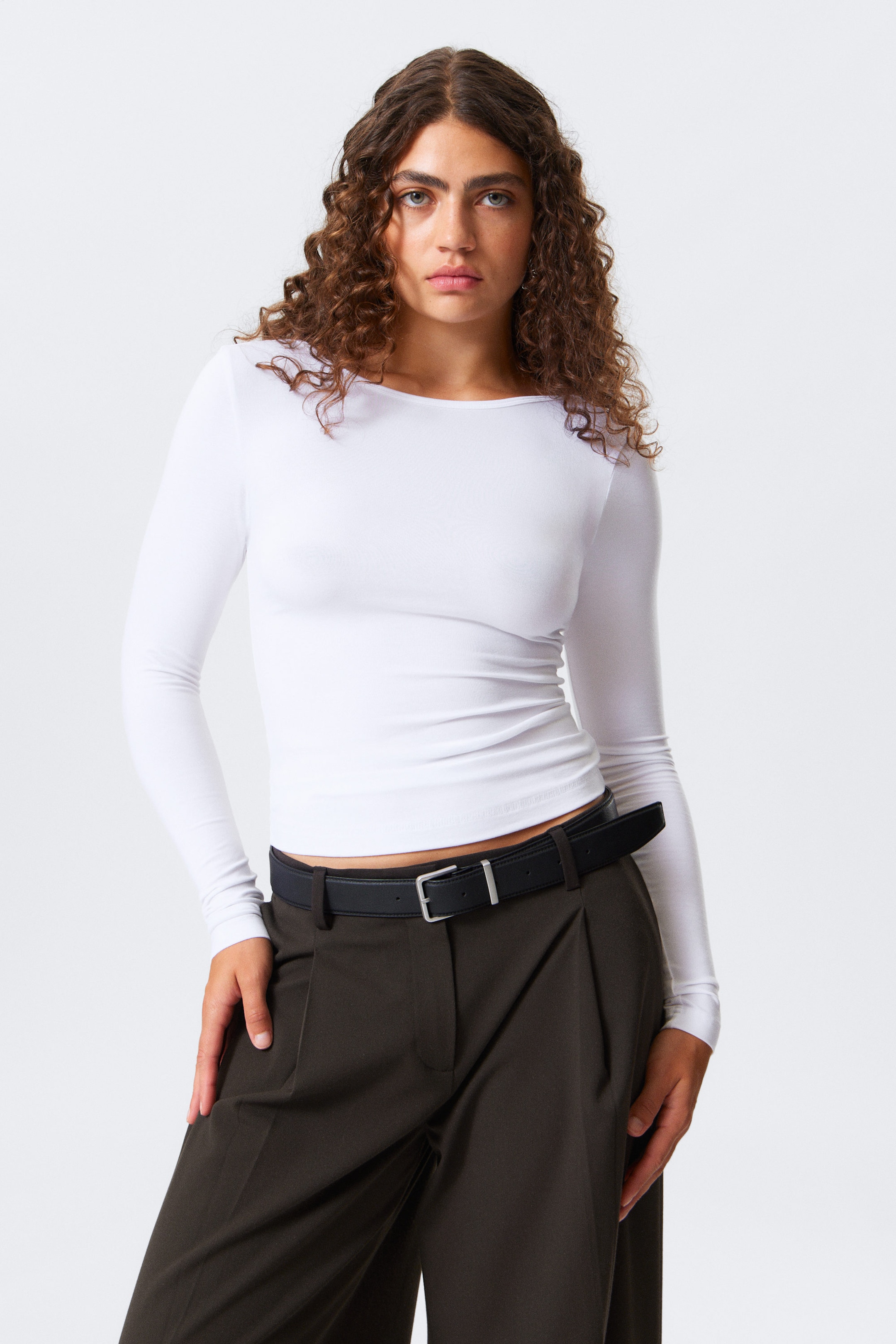 White - Deep Back Long-Sleeved Top - 1