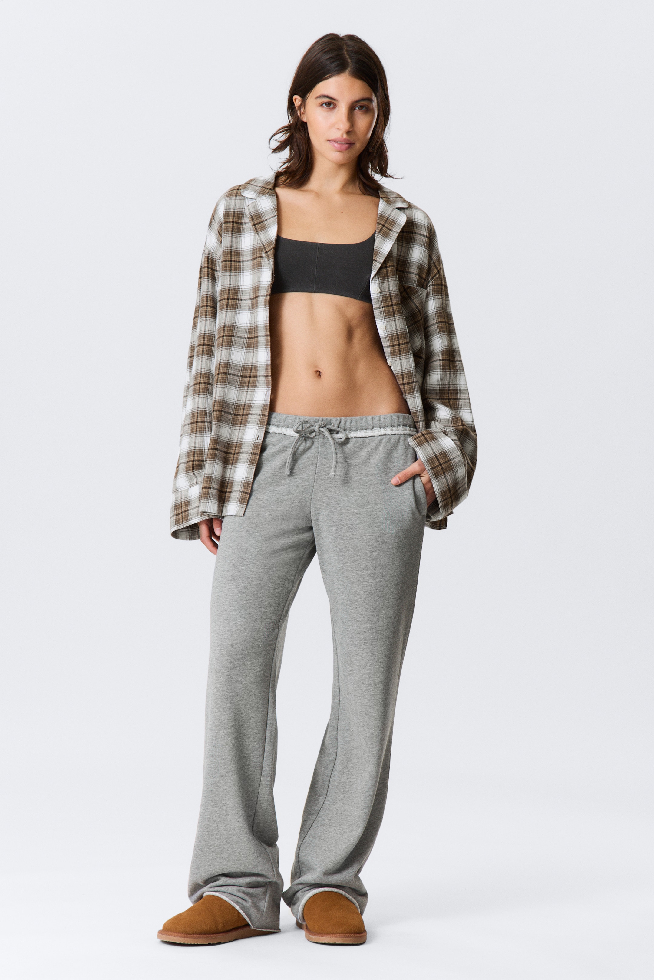 View larger image: Mid Rise Wide Leg Terry Pyjama Trousers - Grey Melange - Ladies | H&M GB 1