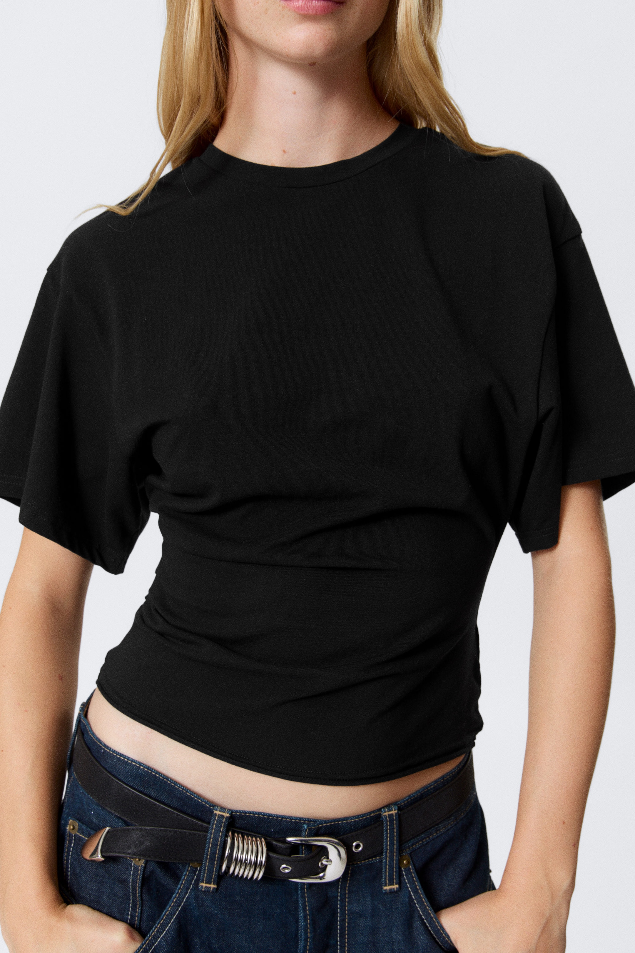 Black - DRAPED FITTED T-SHIRT - 2