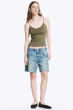 Dusty Khaki Green - Slim V-neck Cotton Singlet - 1