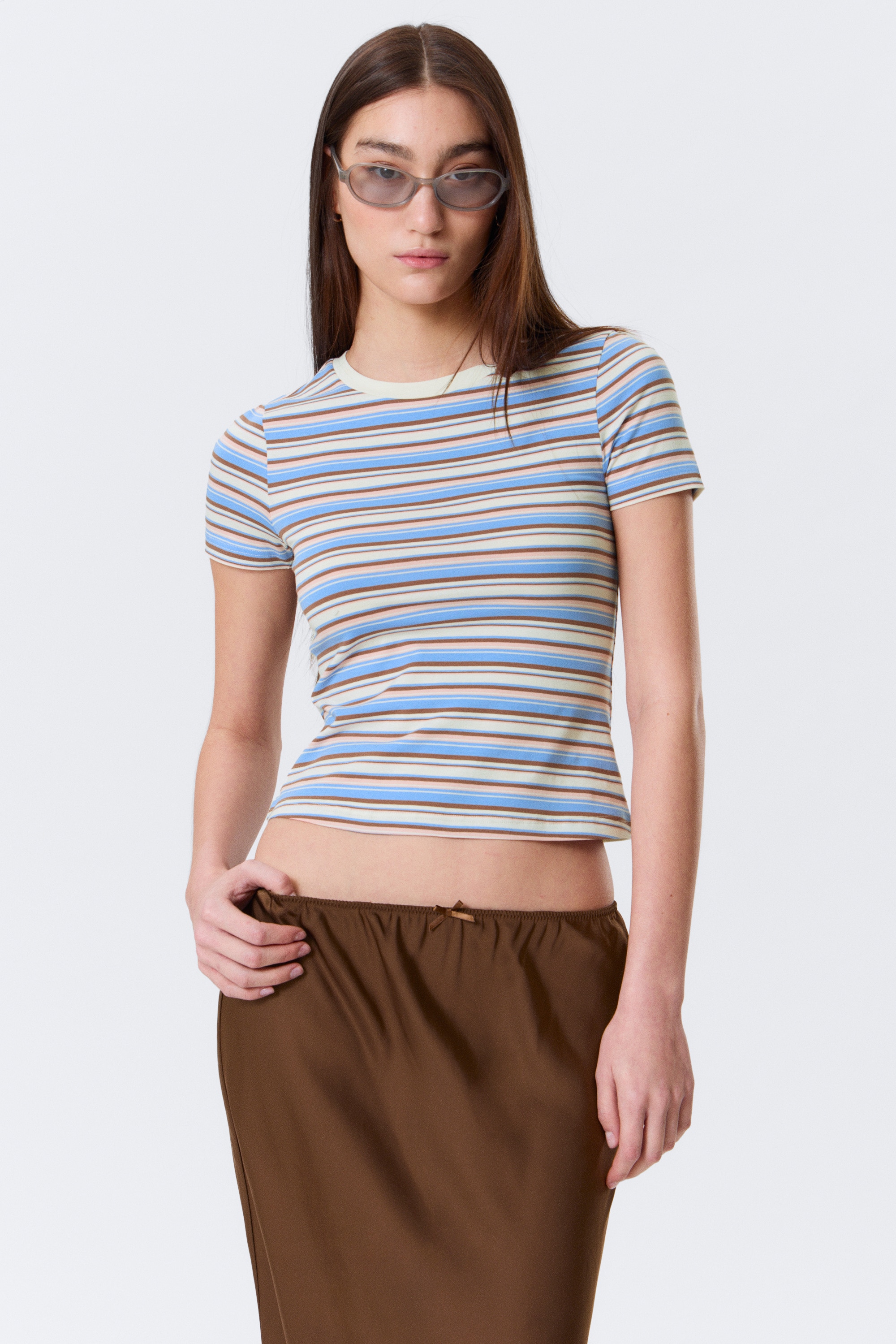 Mini T-shirt aderente - Multirighe blu/rosa/blu scuro/verde a righe/Grigio mélange/Nero/Bianco