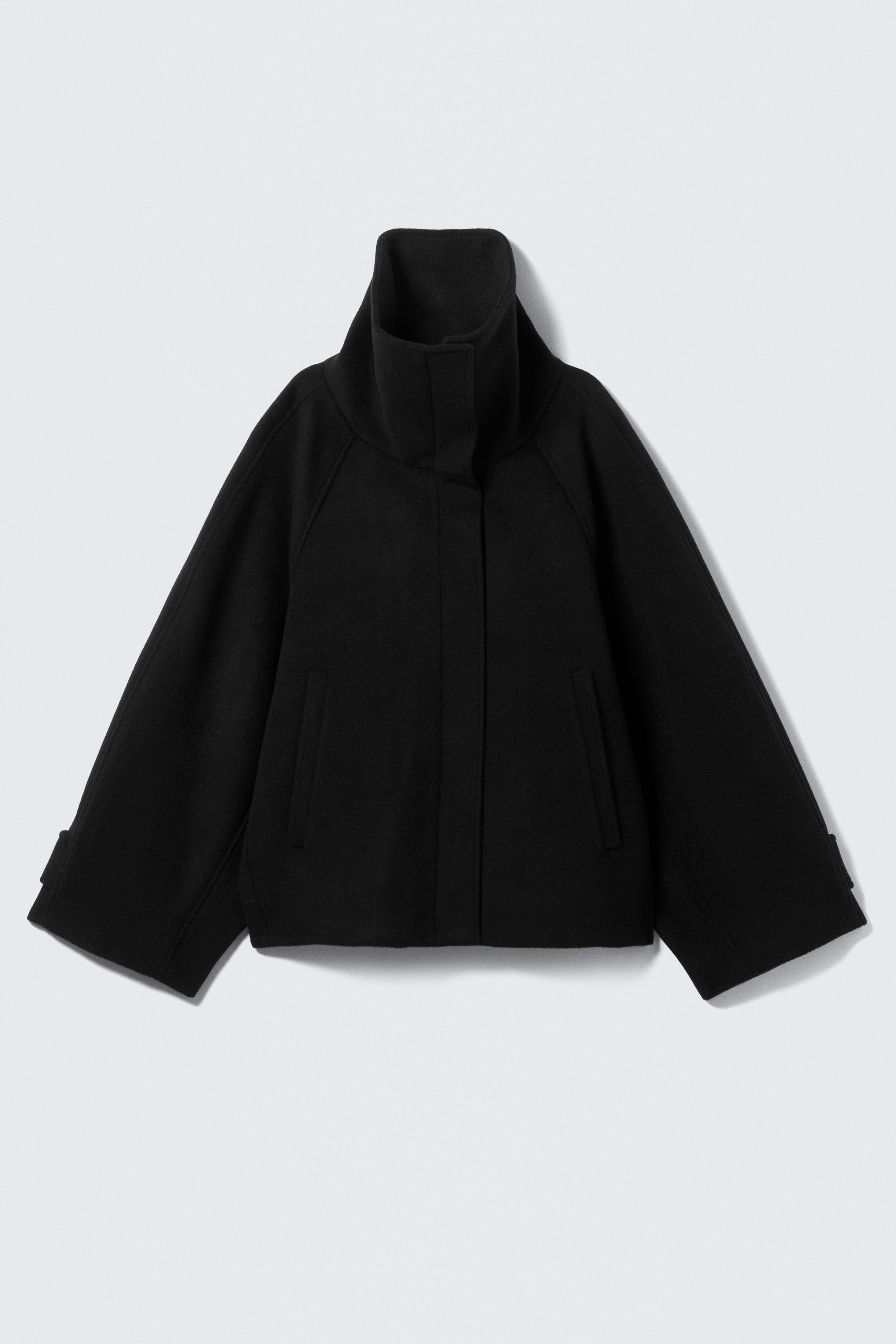 Schwarz - Locker geschnittene Wolljacke mit Raglanärmeln - 6