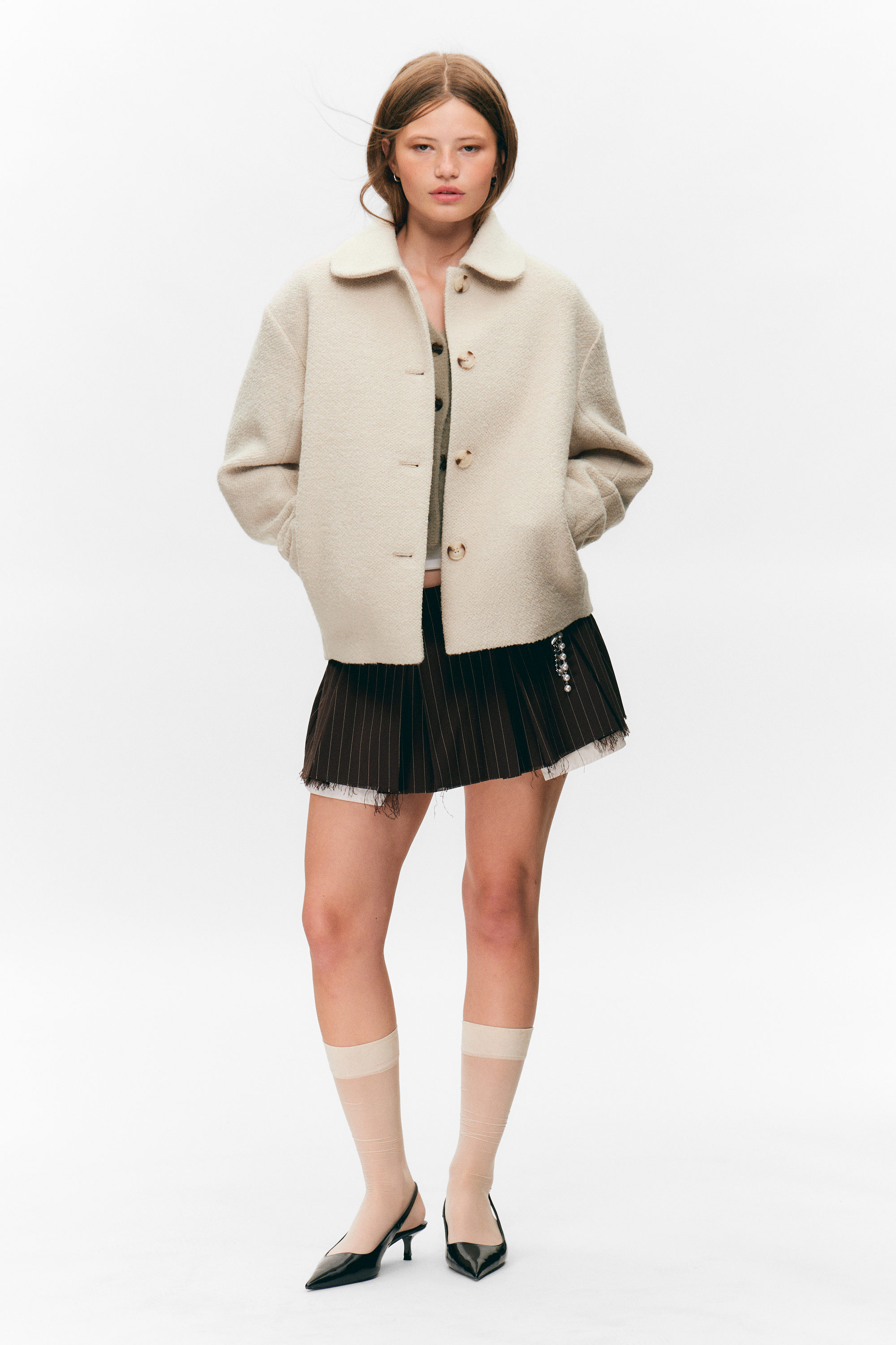 Dusty Cream - Boxy Button-Up Wool-Blend Jacket - 1