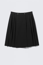 Black - Mid Rise Pleated Midi Skirt - 0