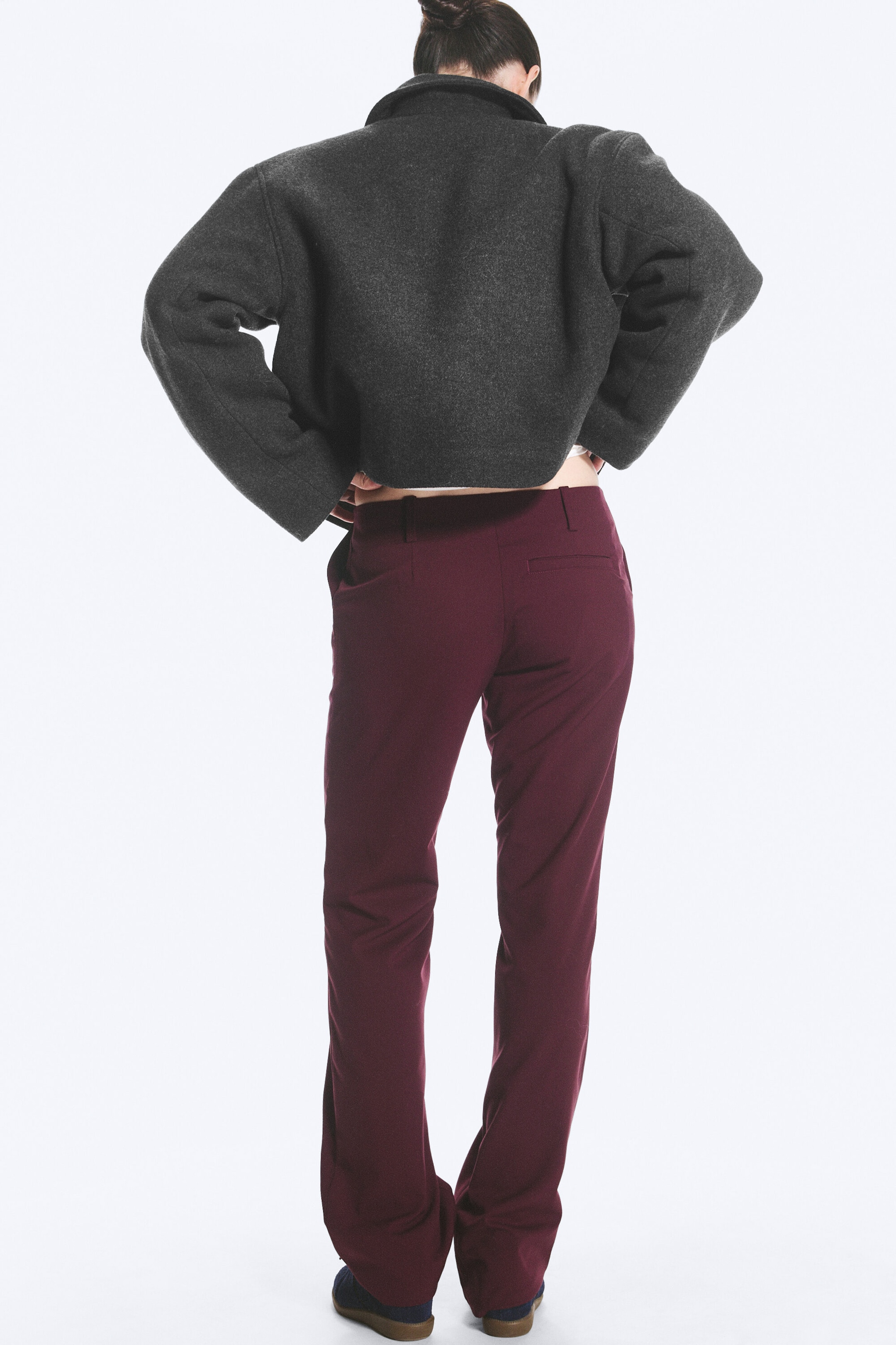 Dark Red - Low waist straight slim trousers - 2