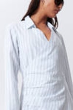 Blue Stripe - Long-Sleeved Asymmetric Mini Shirt Dress - 2