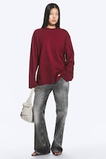 Dunkelrot - Oversized-T-Shirt mit langen Ärmeln - 0