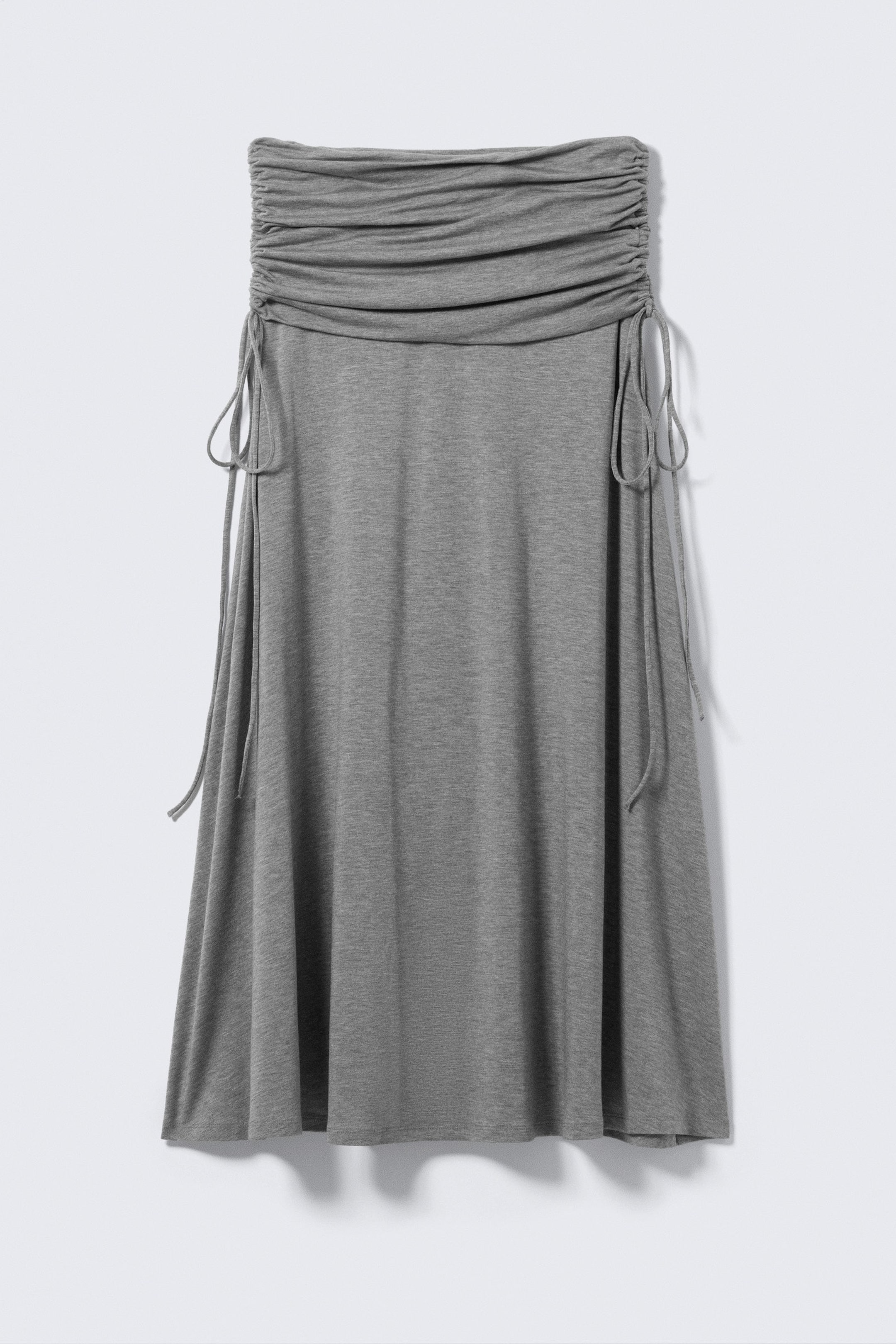 Grey Melange - Draped Drawstring Maxi Skirt - 4