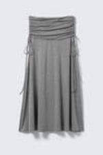 Grey Melange - Draped Drawstring Maxi Skirt - 4