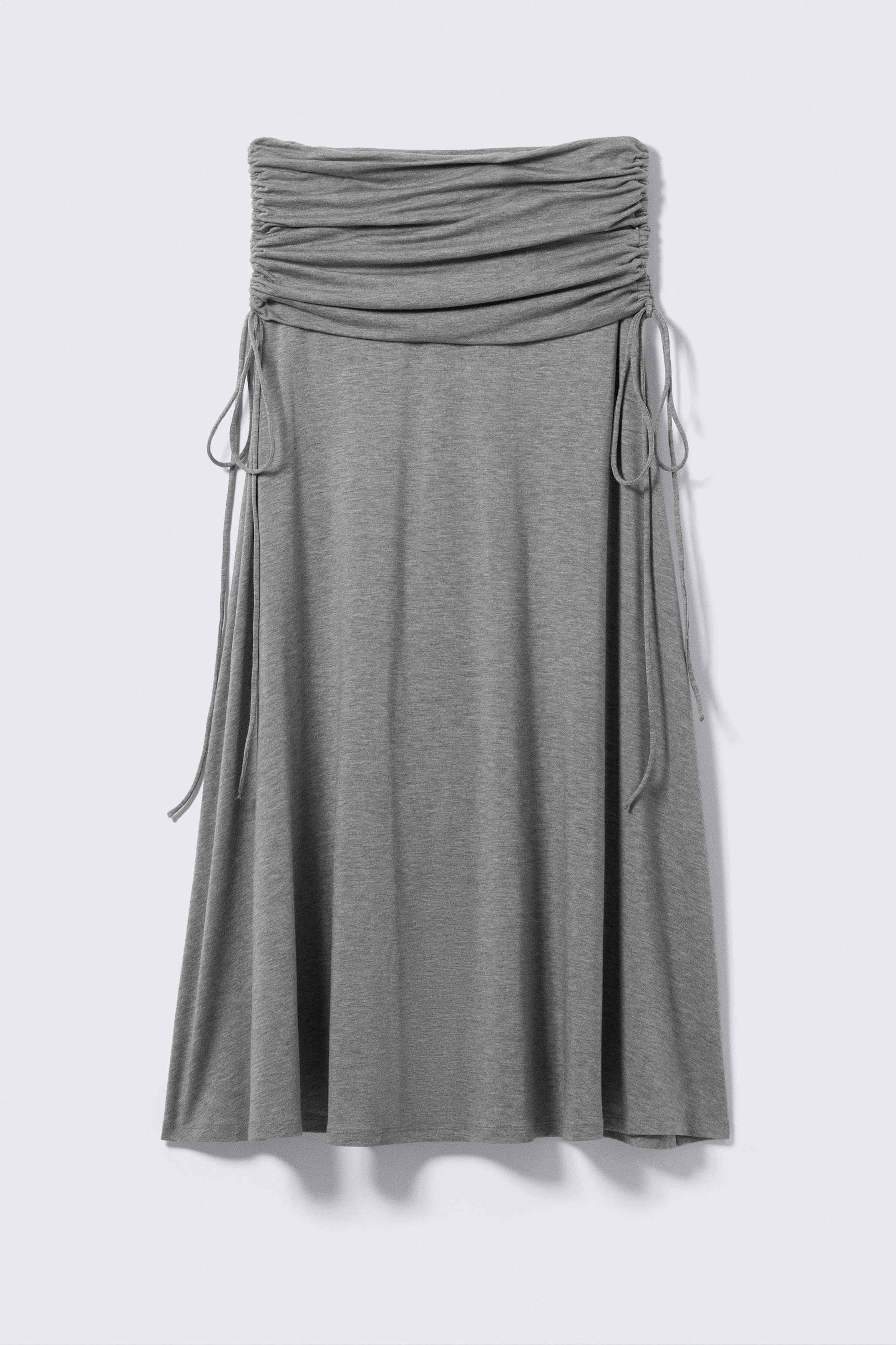Grey Melange - Draped Drawstring Maxi Skirt - 1