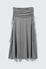 Grey Melange - Draped Drawstring Maxi Skirt - 0