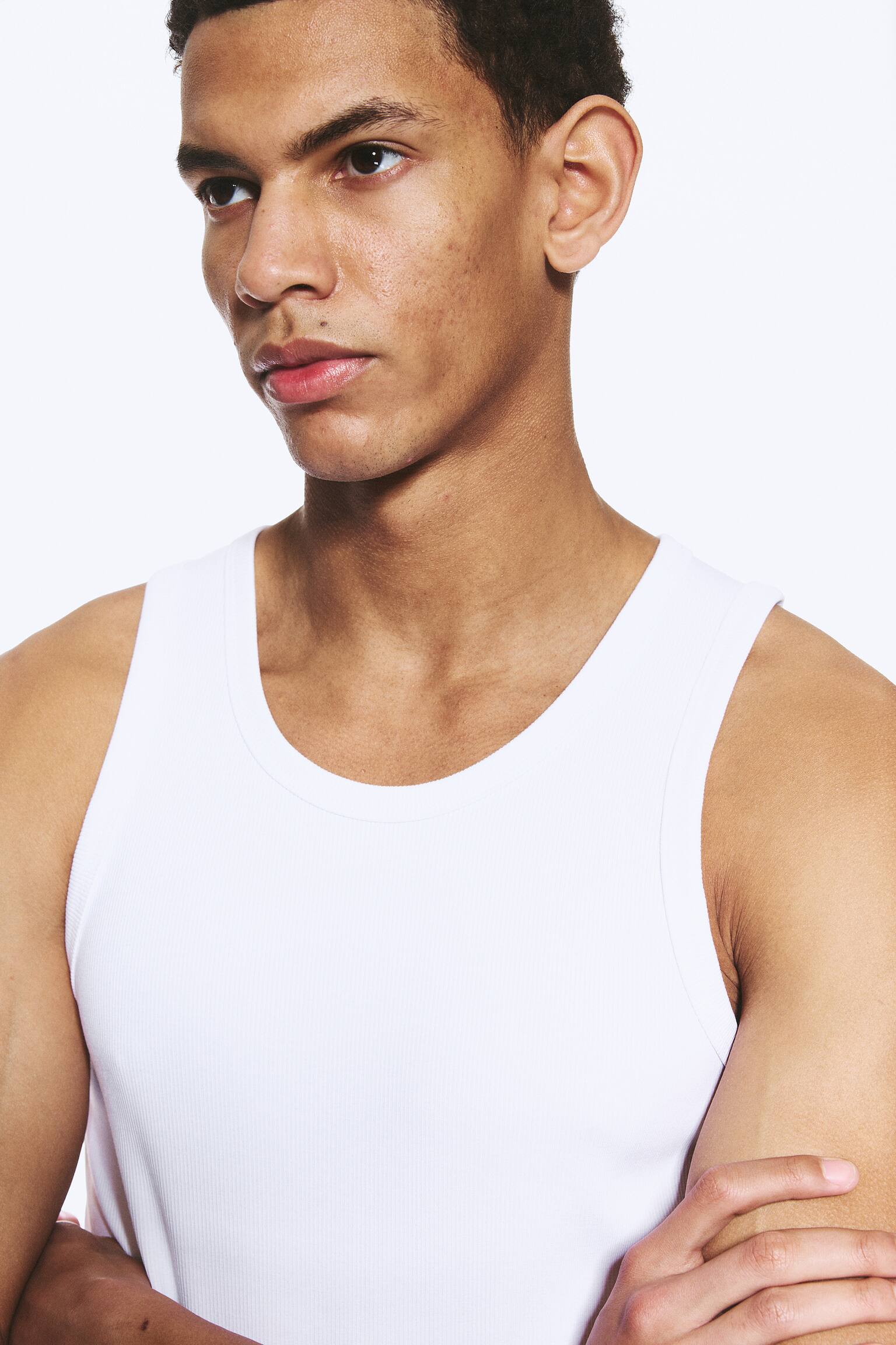 Klassieke geribde tanktop-Wit - 6