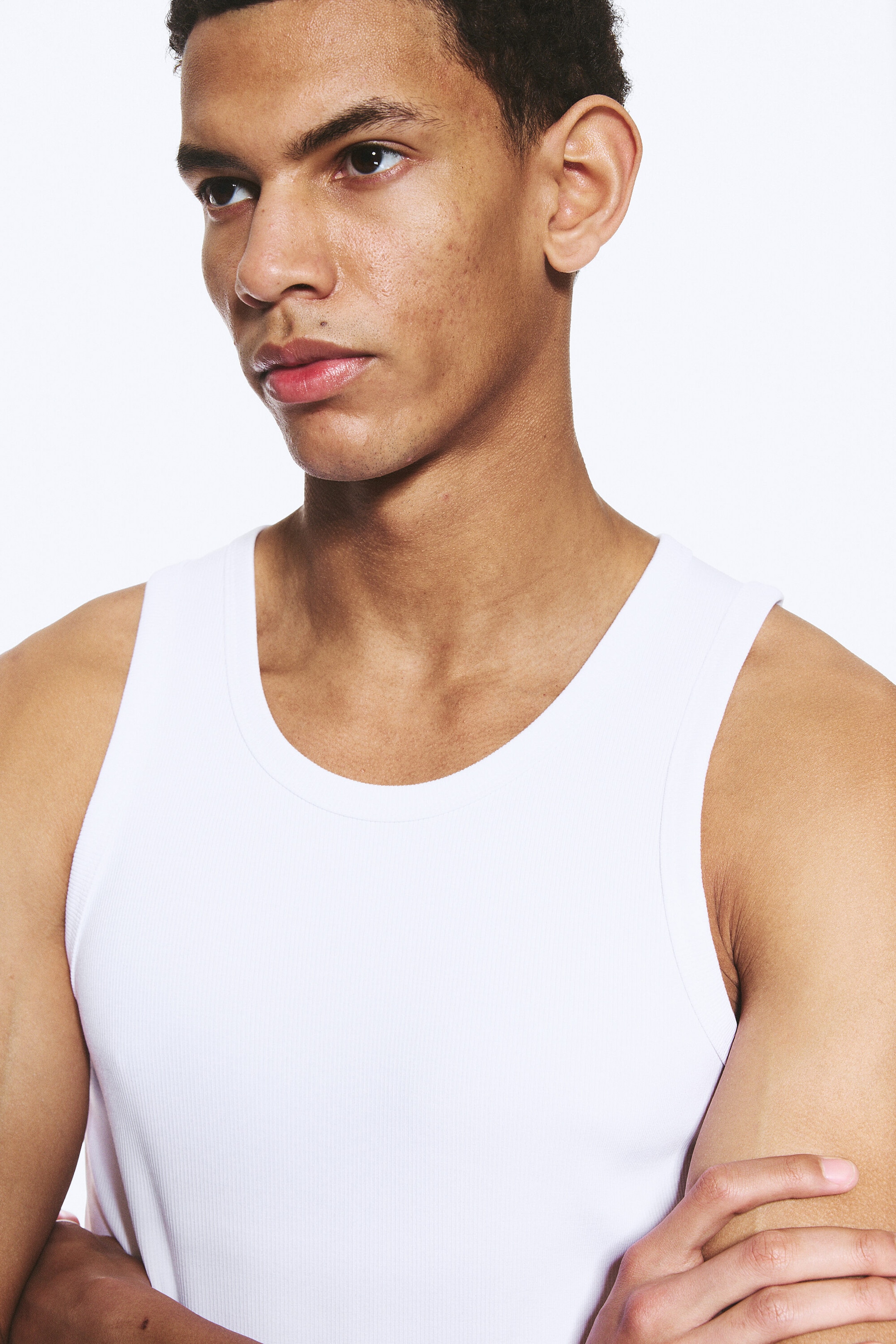 White - Classic Ribbed Tank Top - 2