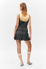 Dark Grey - Belted Pleated Mini Dress - 3