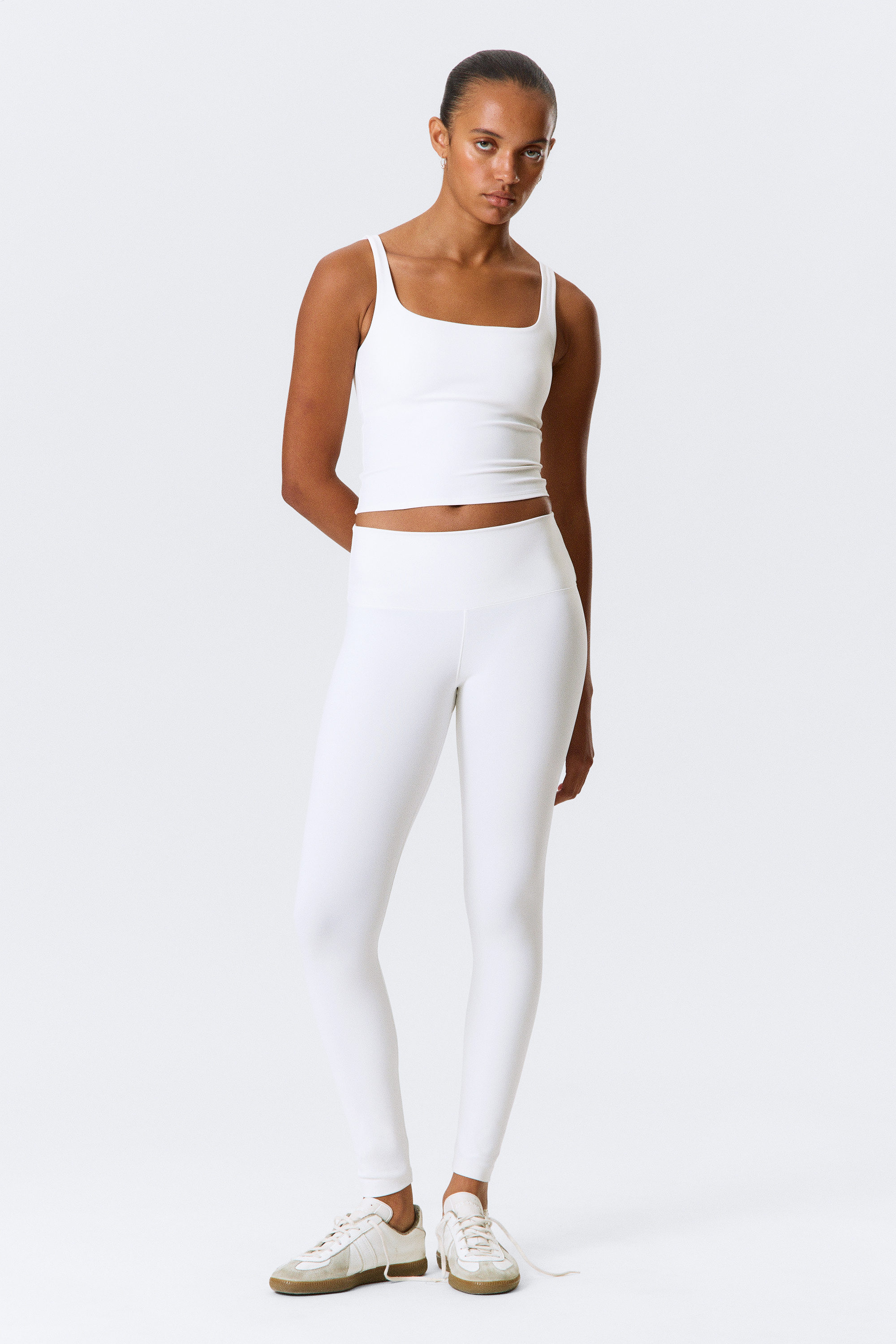 White - High Waisted Sports Tights - 1