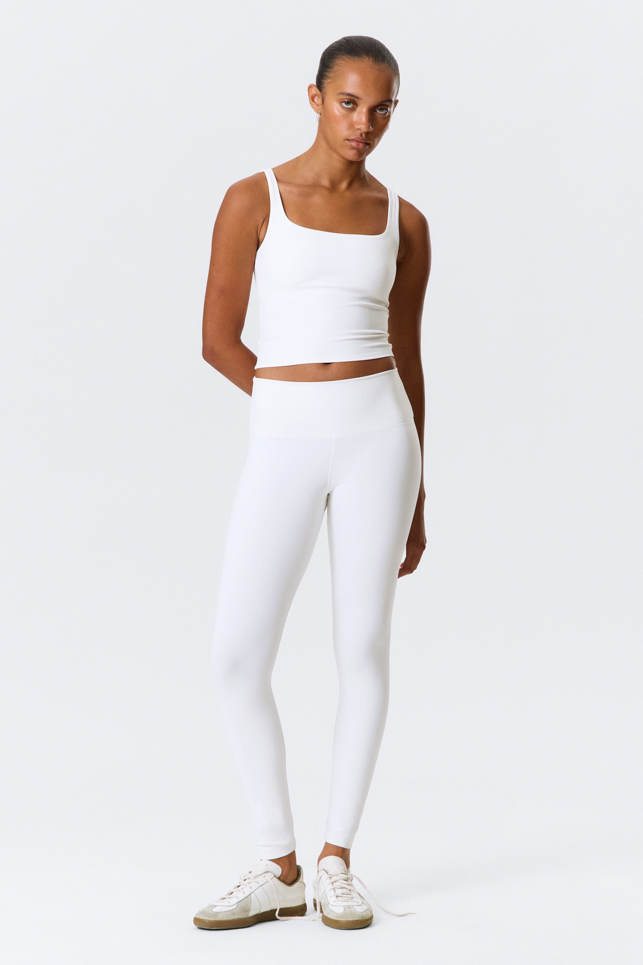 Weiß - Sporttights mit hohem Bund - 2