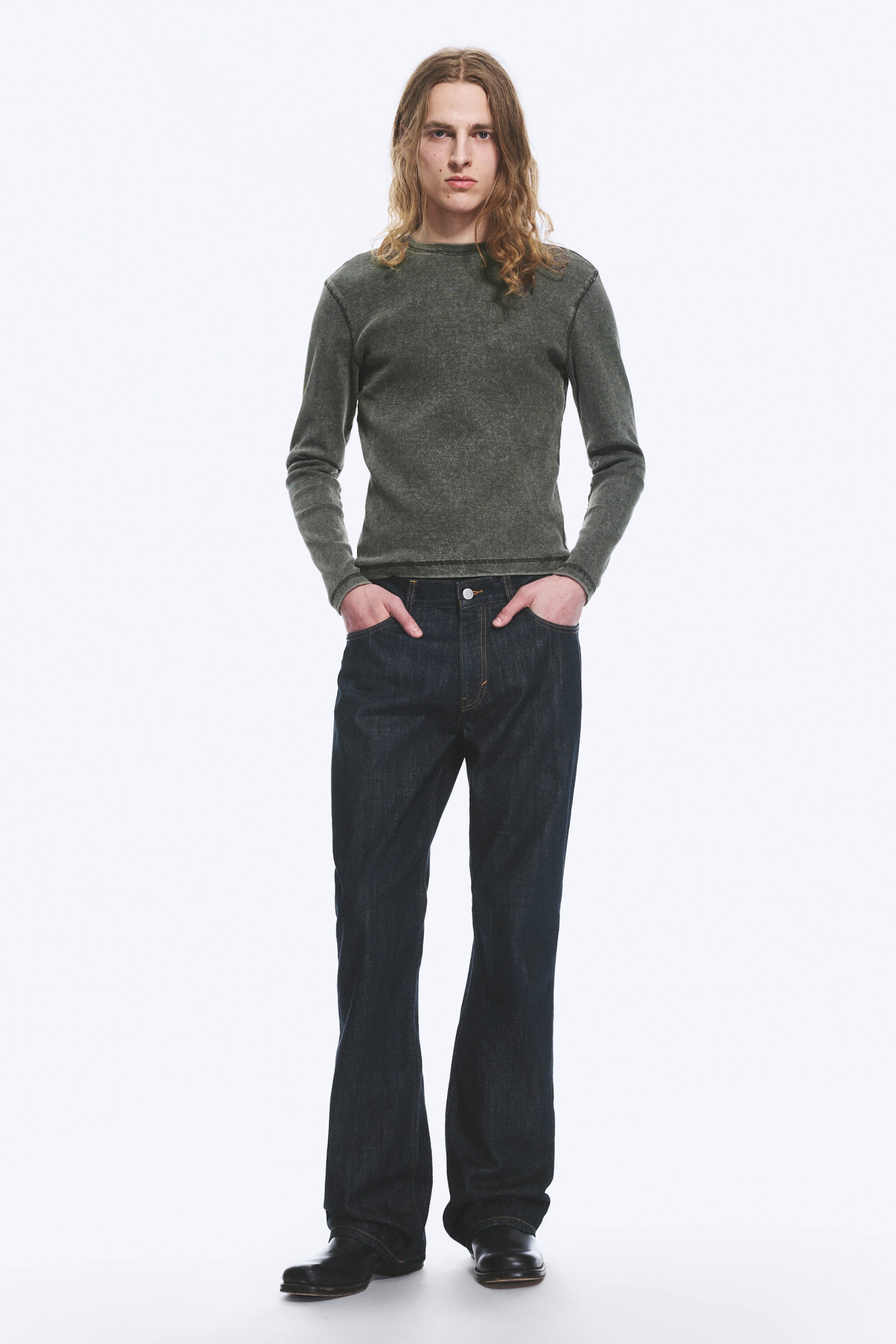 Vert foncé - T-shirt côtelé à manches longues - 2