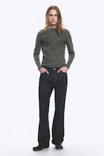 Dark Green - Ribbed Long-Sleeved T-shirt - 1