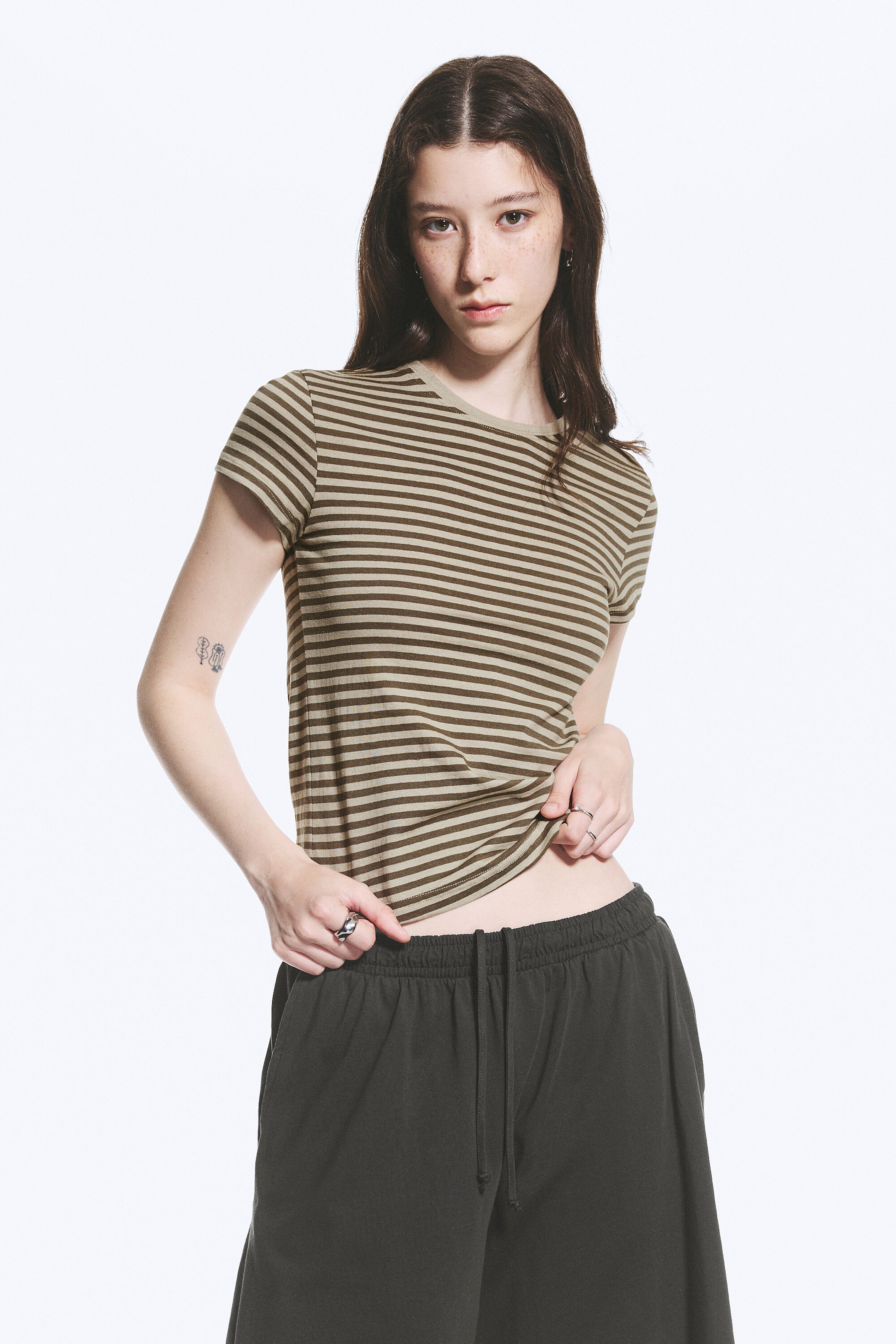 Dark & Light Mole Stripes - Slim Short-Sleeved Cotton T-shirt - 0